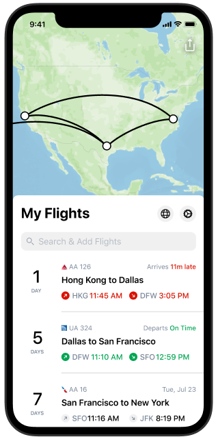 Screenshot of Flighty’s Push Notifications