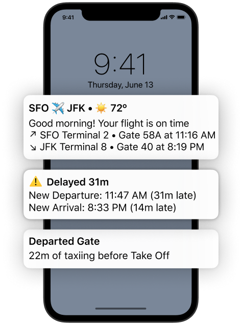 Screenshot of Flighty’s Push Notifications